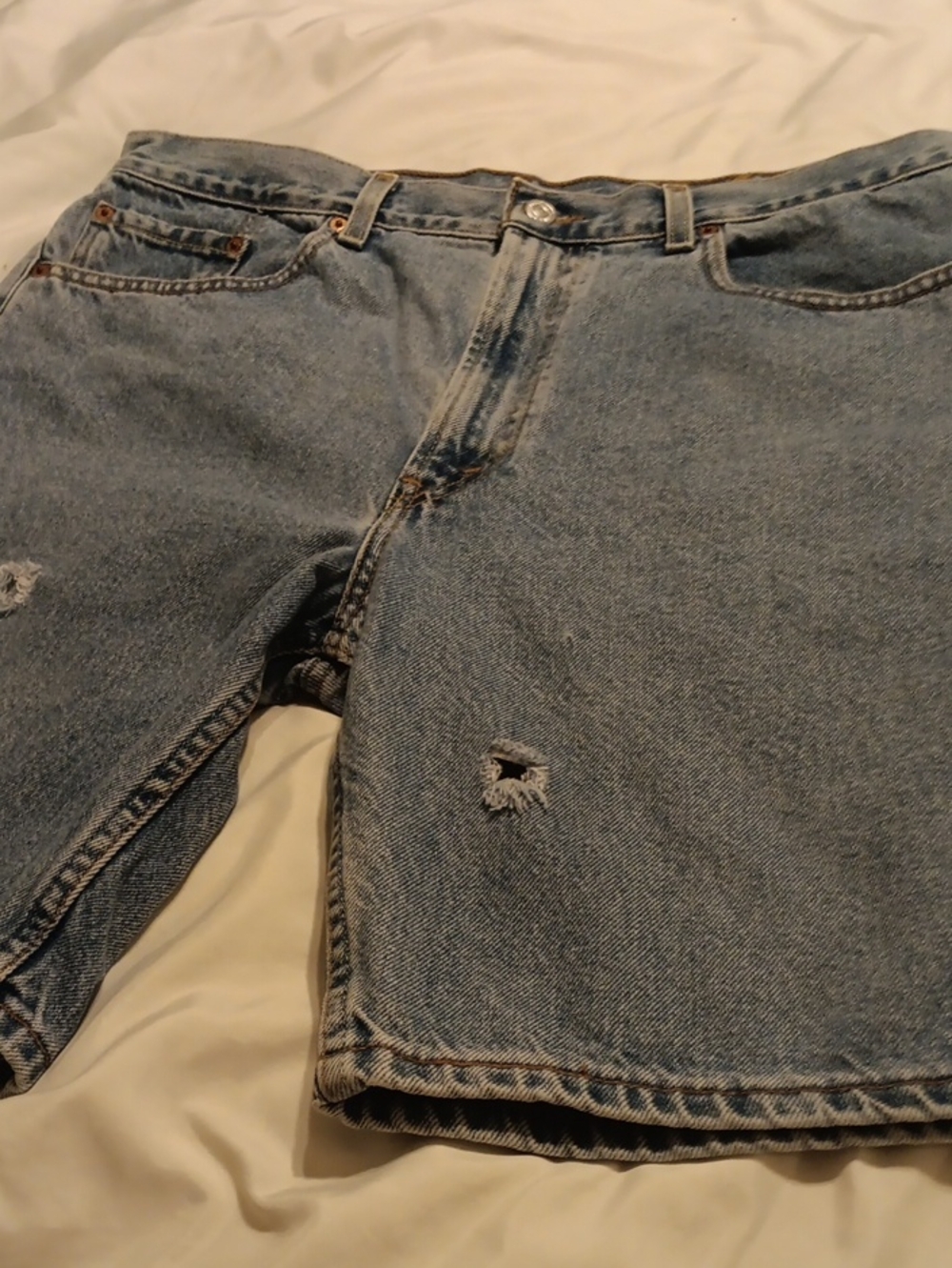 Levi's Faded Blue Distressed Denim Shorts 38